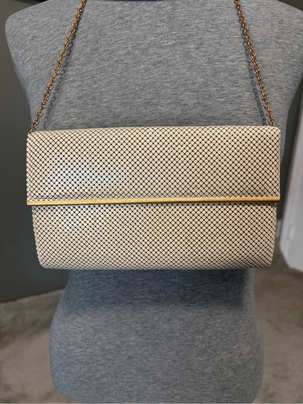 Vintage Whiting & Davis Ivory Metal Mesh Envelope Evening Bag
